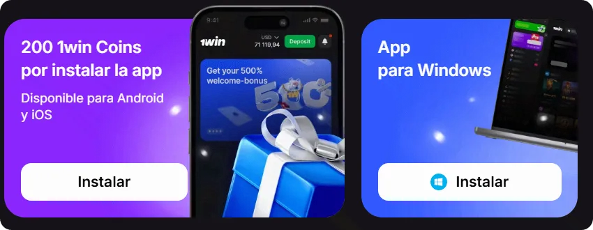 App 1Win México para Android e iOS con sección de apuestas deportivas y casino