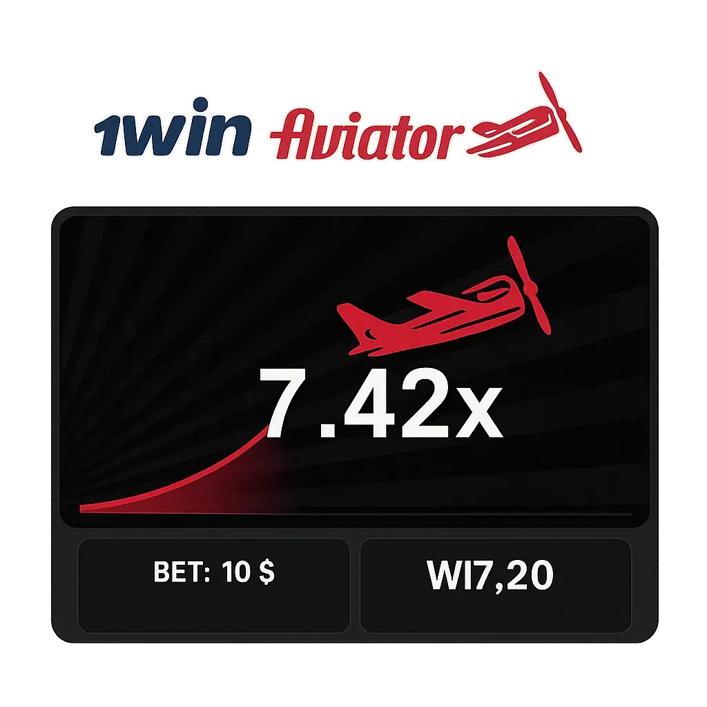 Pantalla de juego Aviator 1Win con función de doble apuesta y auto cash out